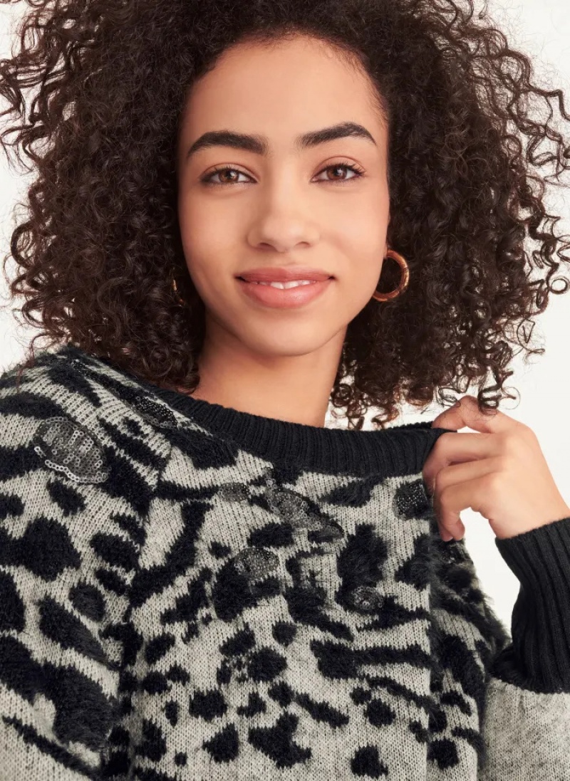 Pebble Heather Women's Dkny Long Sleeve Puff Crew Neck Sweaters | 6537LPXEJ