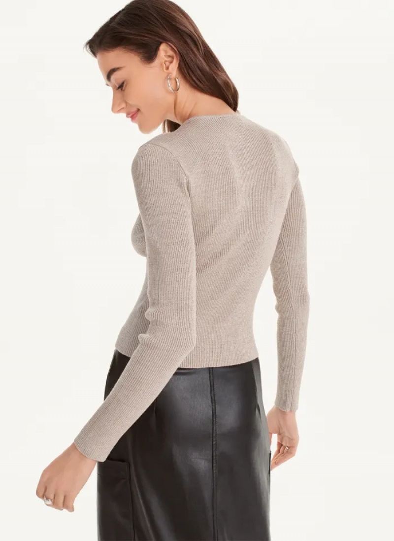 Pebble Heather Women's Dkny Long Sleeve Rib Lurex Cut Out Sweaters | 5346GBCIF