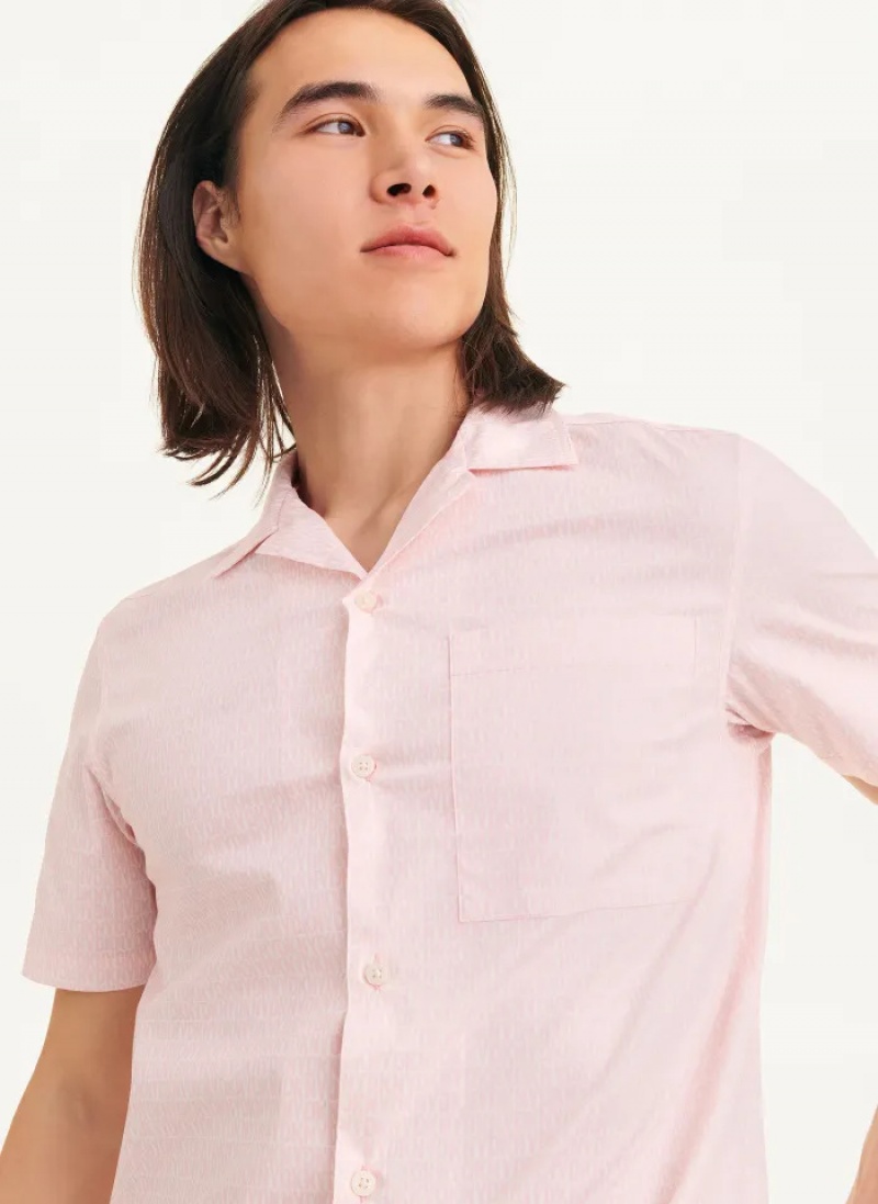 Pink Men's Dkny Interlocking Allover Logo Shirts | 1046JIVDE