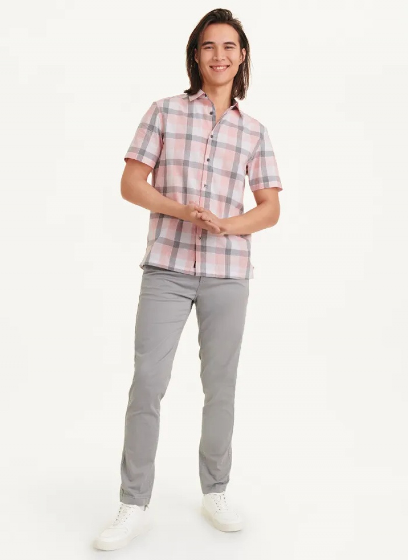 Pink Men's Dkny Plaid Shirts | 9631MQNKO