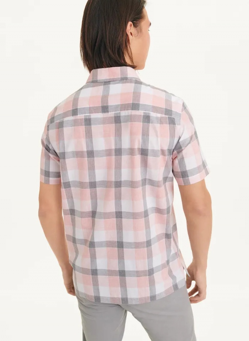 Pink Men's Dkny Plaid Shirts | 9631MQNKO