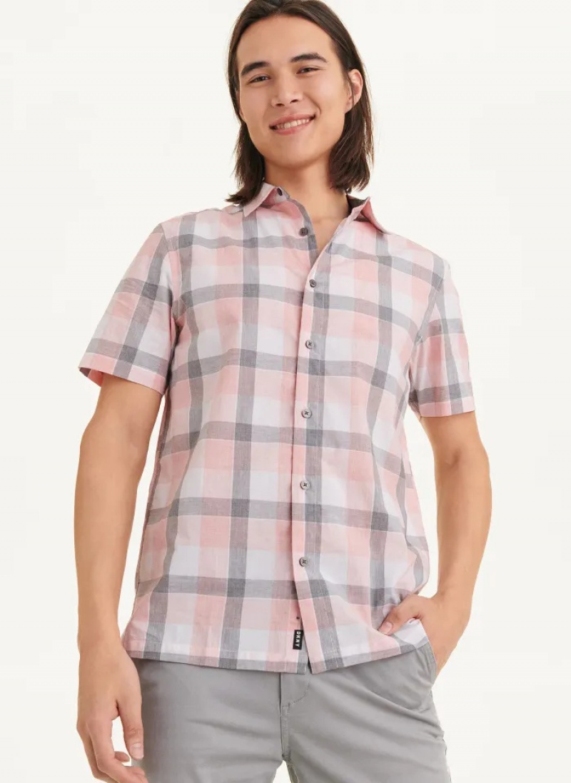 Pink Men\'s Dkny Plaid Shirts | 9631MQNKO