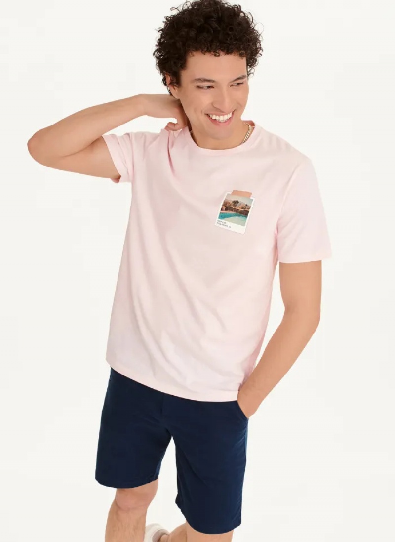 Pink Men's Dkny Polaroid Pic T Shirts | 5279SDFIR