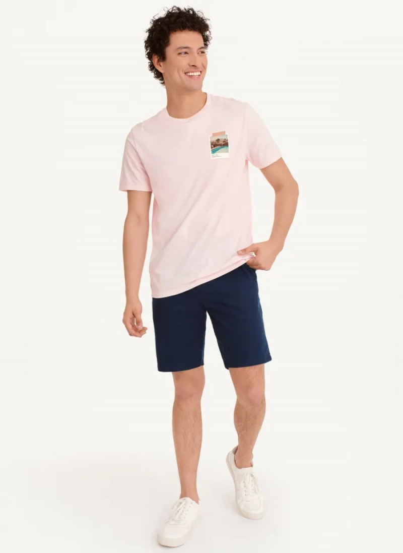 Pink Men's Dkny Polaroid Pic T Shirts | 5279SDFIR