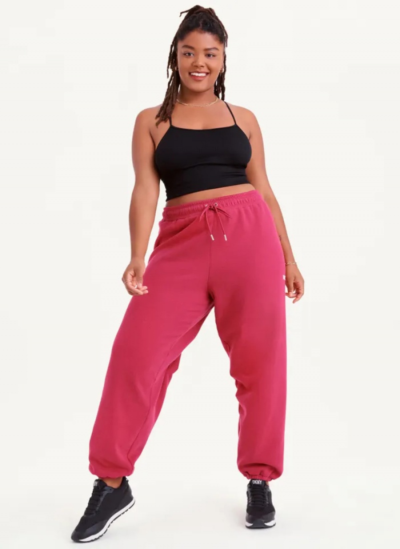 Pink Women's Dkny Metallic Logo Everyday Jogger Pants | 5762ZEQCI