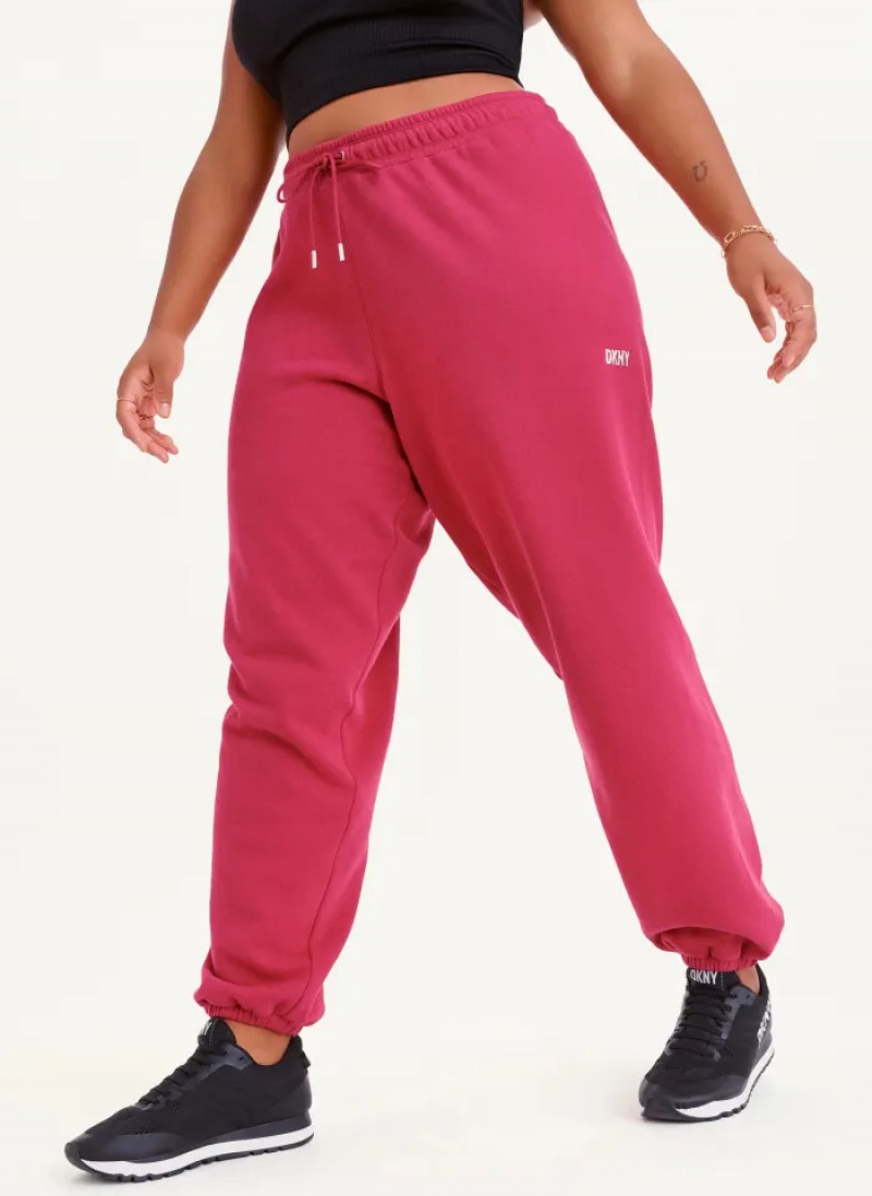 Pink Women's Dkny Metallic Logo Everyday Jogger Pants | 5762ZEQCI