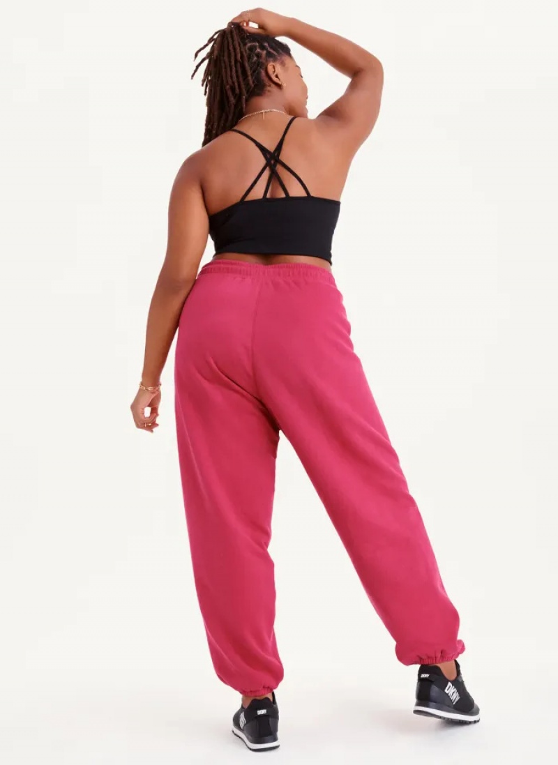 Pink Women's Dkny Metallic Logo Everyday Jogger Pants | 5762ZEQCI