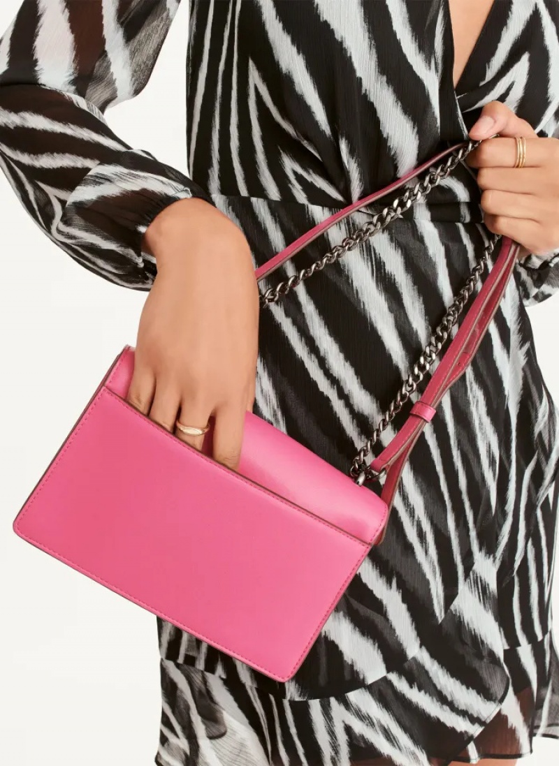 Pink Women's Dkny Millie Flap Leather Crossbody Bags | 9367ENGMC