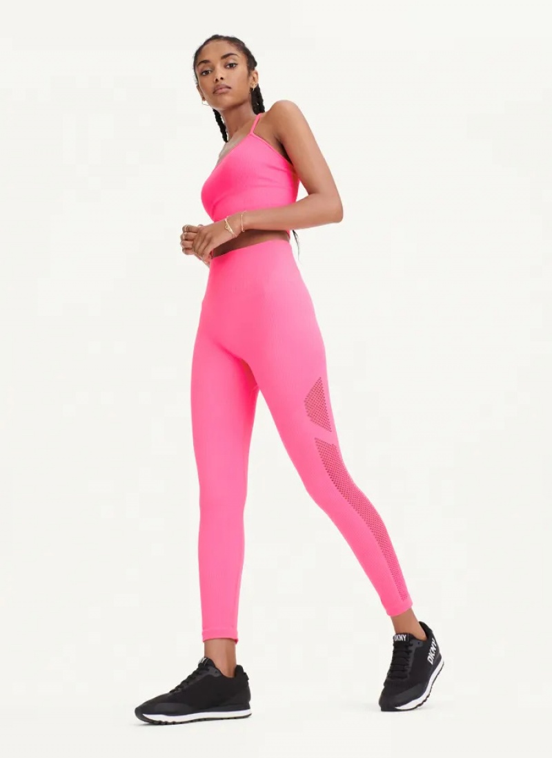 Pink Women's Dkny Rib Knit High Waisted Seamless Leggings | 9650FVMYD