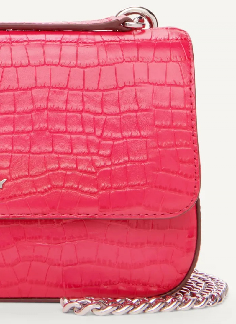 Pink Women's Dkny Sina Croco Shoulder Bag | 4923MAFYW