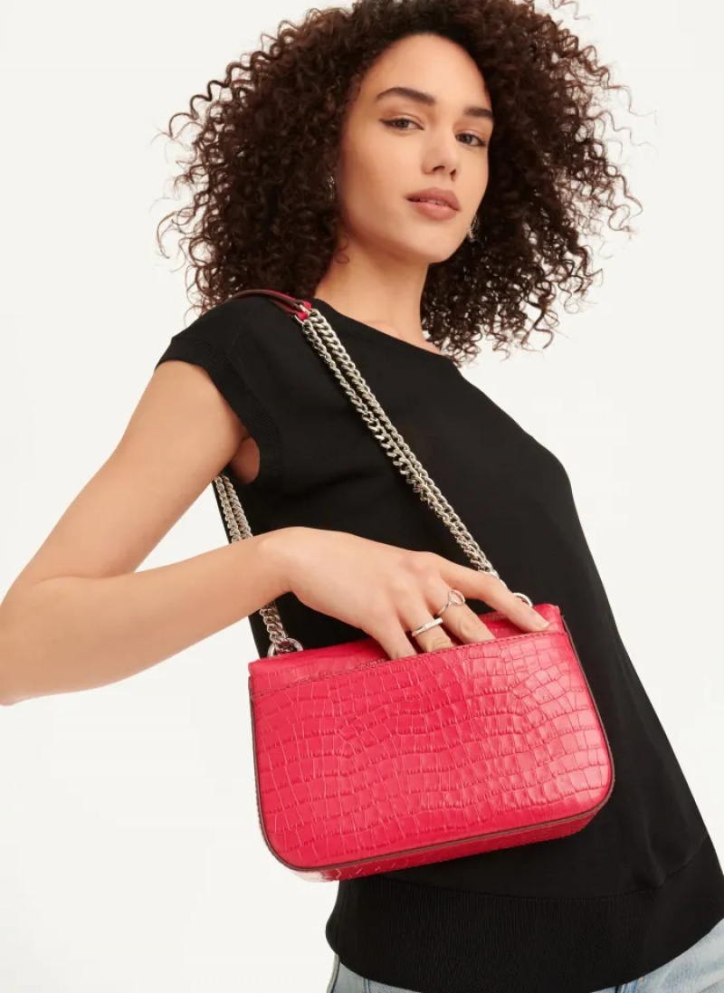 Pink Women's Dkny Sina Croco Shoulder Bag | 4923MAFYW