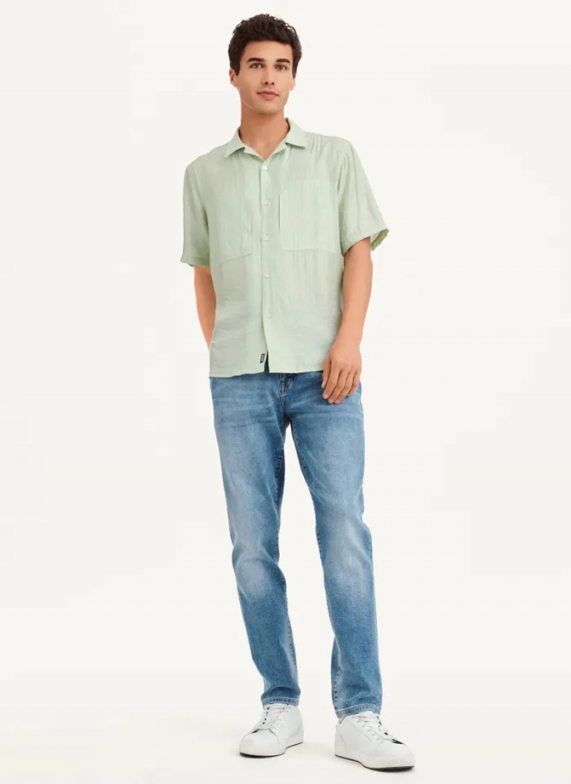 Pistachio Men's Dkny Imitation Silk Camp Shirts | 0456BILQA