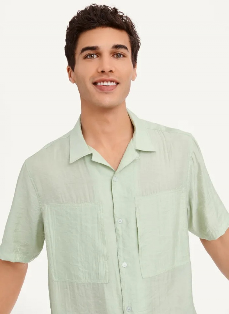 Pistachio Men's Dkny Imitation Silk Camp Shirts | 0456BILQA