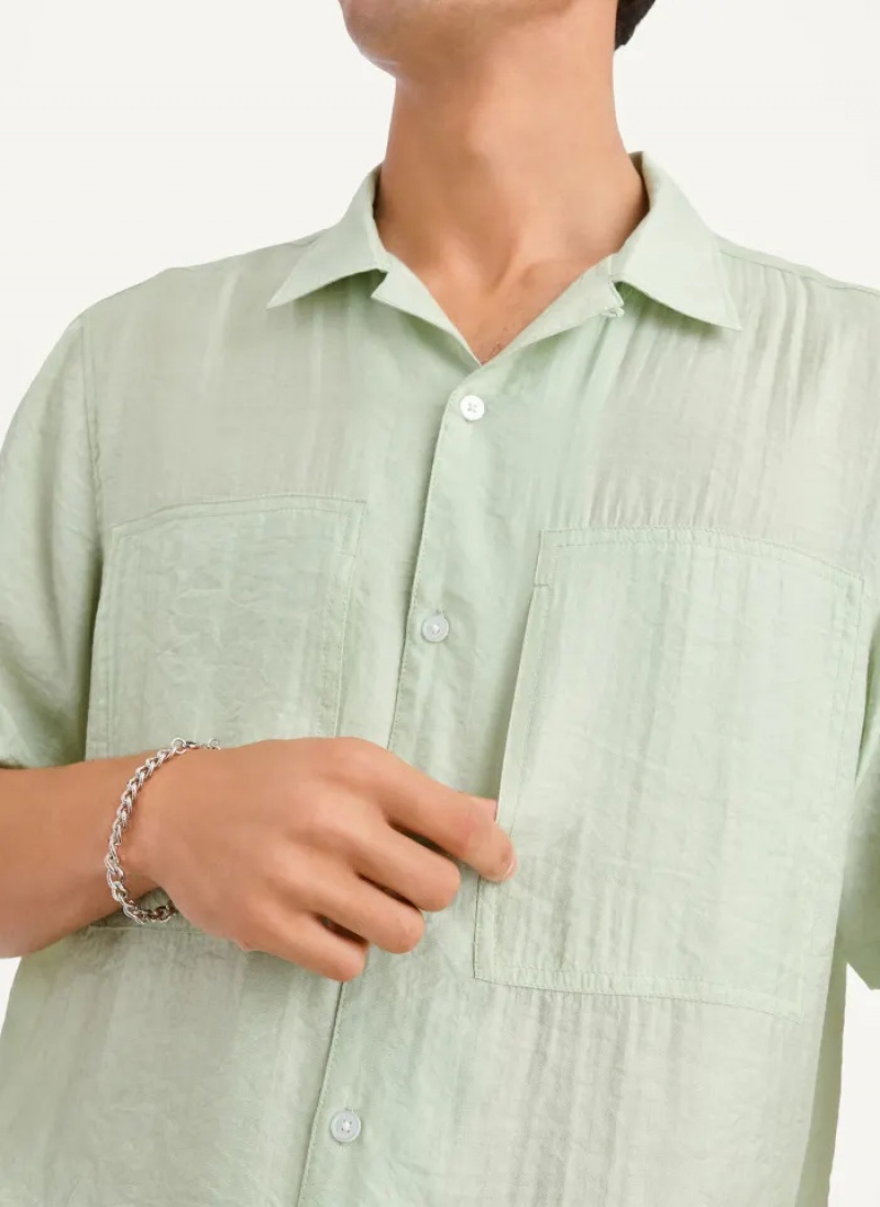 Pistachio Men's Dkny Imitation Silk Camp Shirts | 0456BILQA