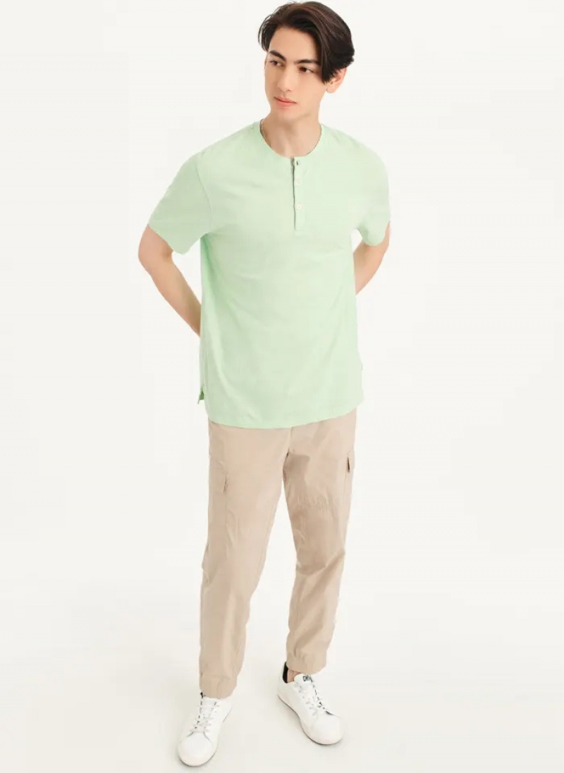 Pistachio Men's Dkny Slub Jersey Henley T Shirts | 9718DJGOP