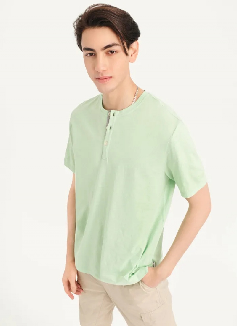 Pistachio Men's Dkny Slub Jersey Henley T Shirts | 9718DJGOP