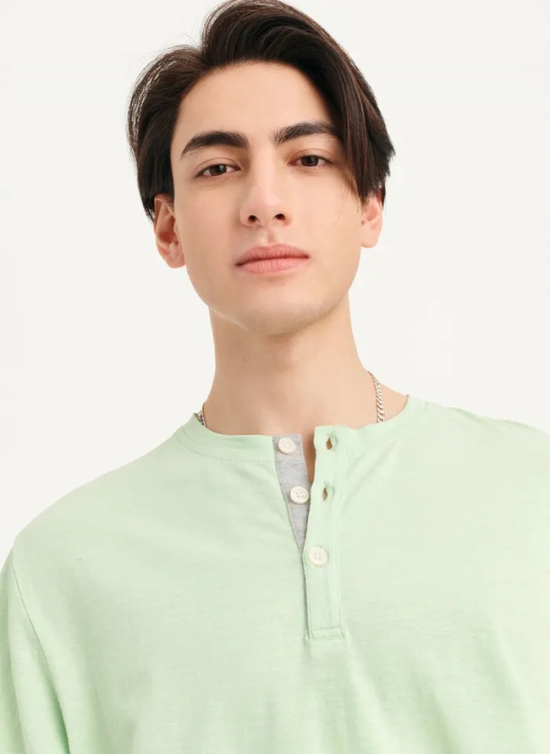 Pistachio Men's Dkny Slub Jersey Henley T Shirts | 9718DJGOP