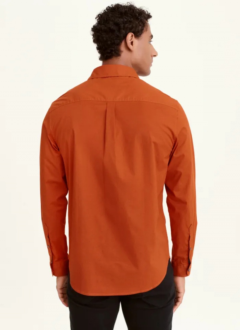 Pumpkin Men's Dkny Long Sleeve Button Down Shirts | 9163RKEGH