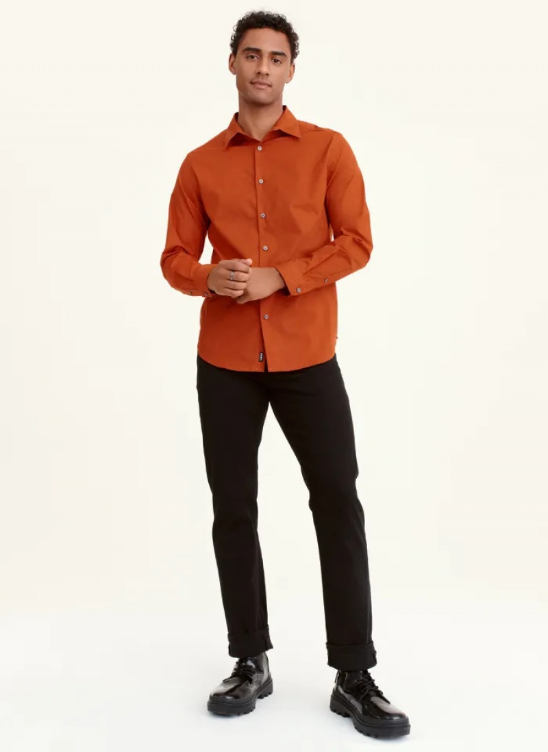 Pumpkin Men's Dkny Long Sleeve Button Down Shirts | 9163RKEGH