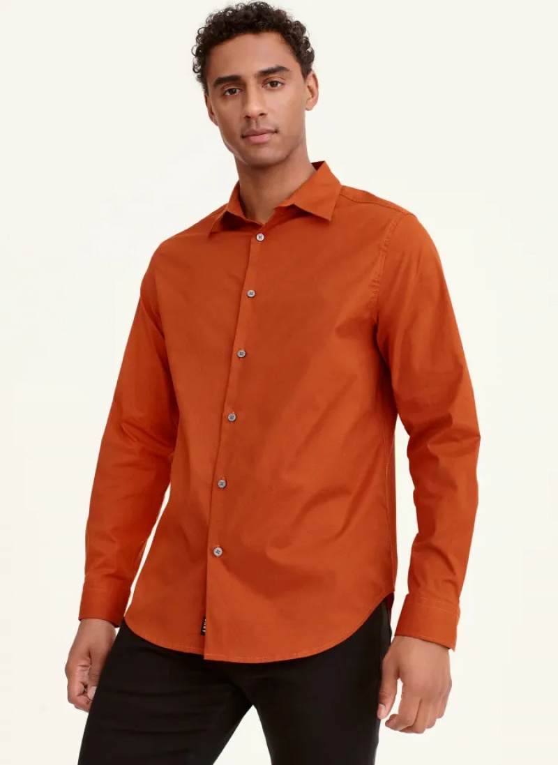 Pumpkin Men\'s Dkny Long Sleeve Button Down Shirts | 9163RKEGH