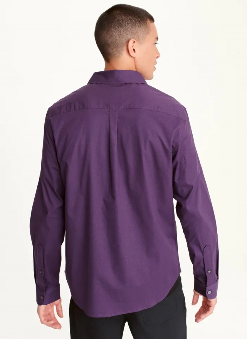 Purple Men's Dkny Long Sleeve Button Down Shirts | 0418UTCDX