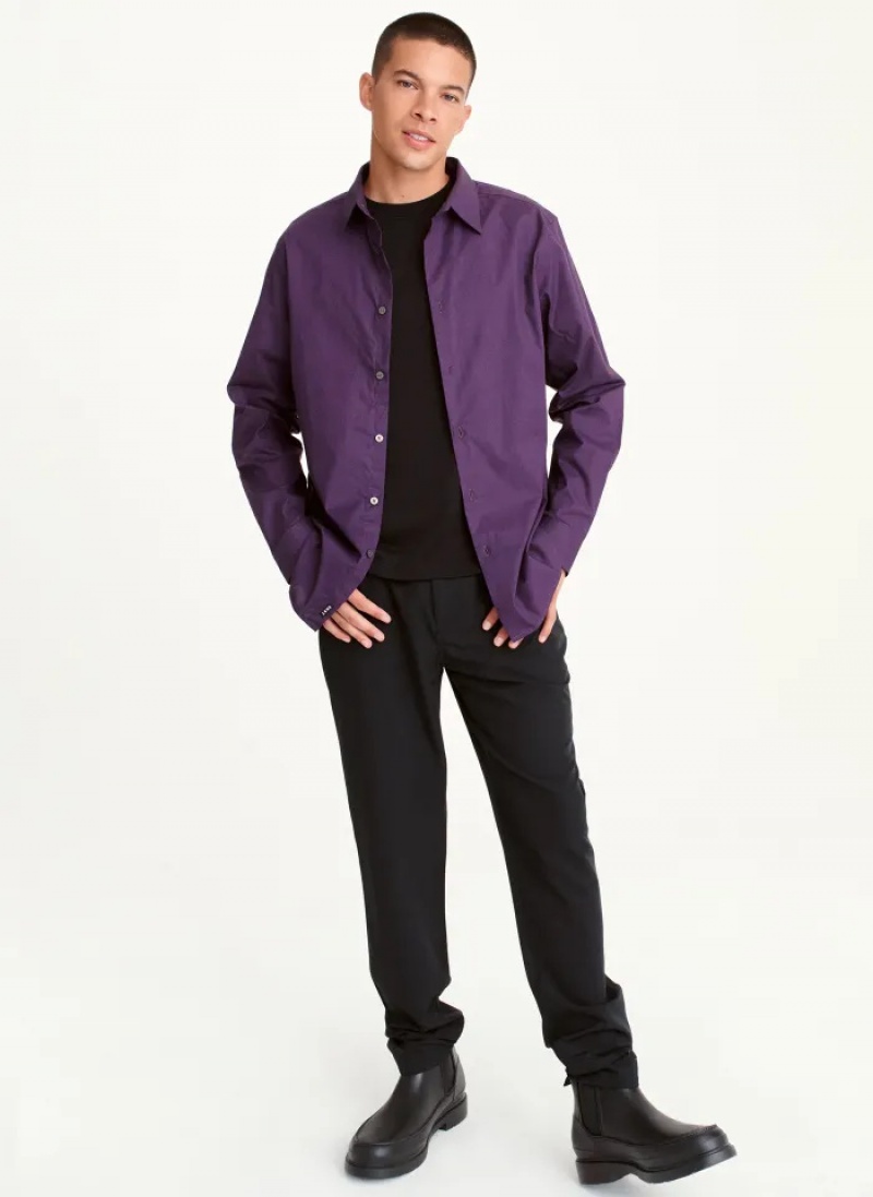 Purple Men's Dkny Long Sleeve Button Down Shirts | 0418UTCDX