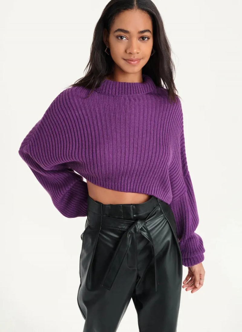 Purple Women's Dkny Cropped Turtleneck Sweaters | 2704ESCLX