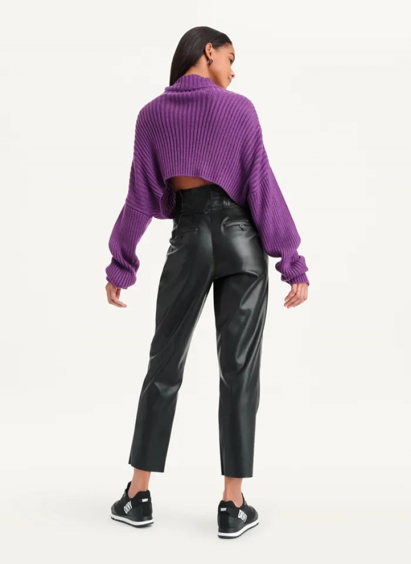 Purple Women's Dkny Cropped Turtleneck Sweaters | 2704ESCLX