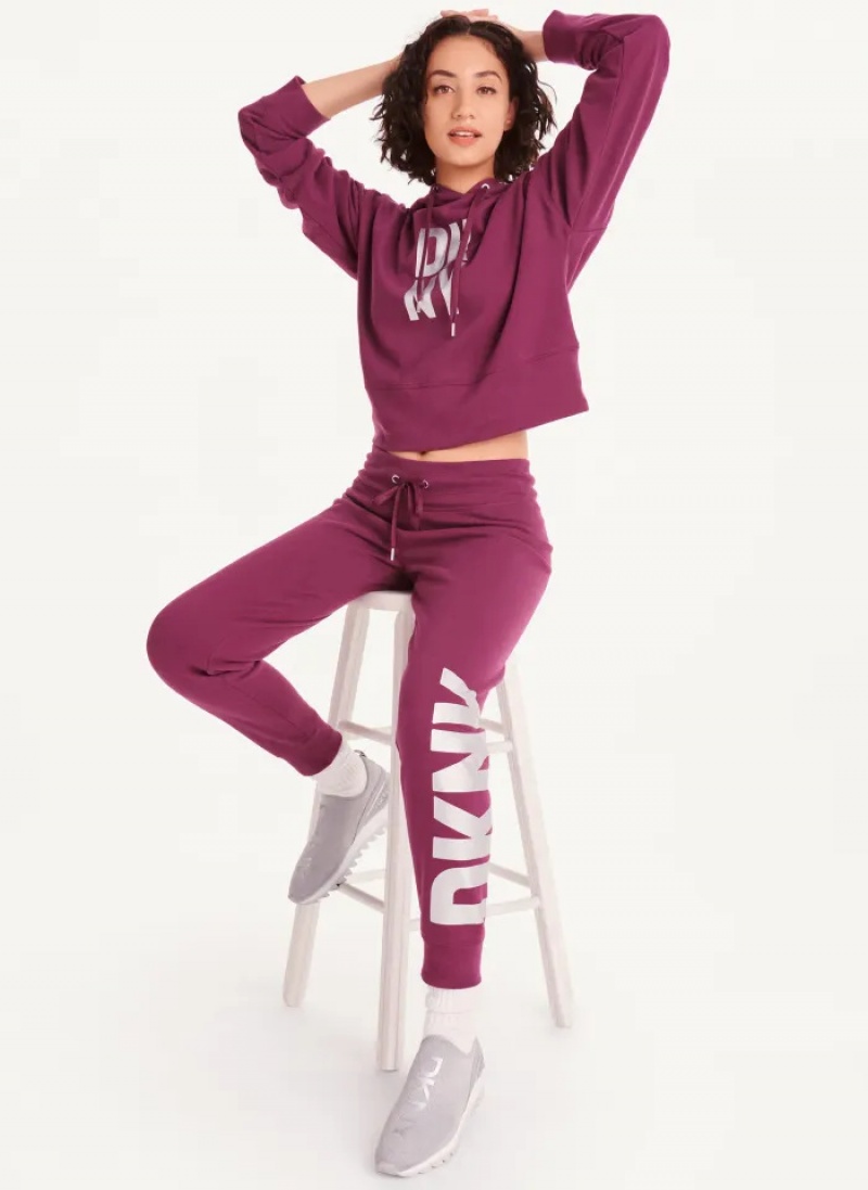 Purple Women's Dkny Exploded Logo Jogger Pants | 7436USIAR