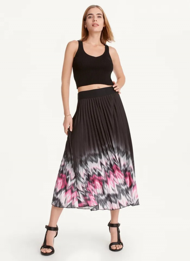 Purple Women's Dkny Printed Pleated Midi Skirt | 6154WGXMF