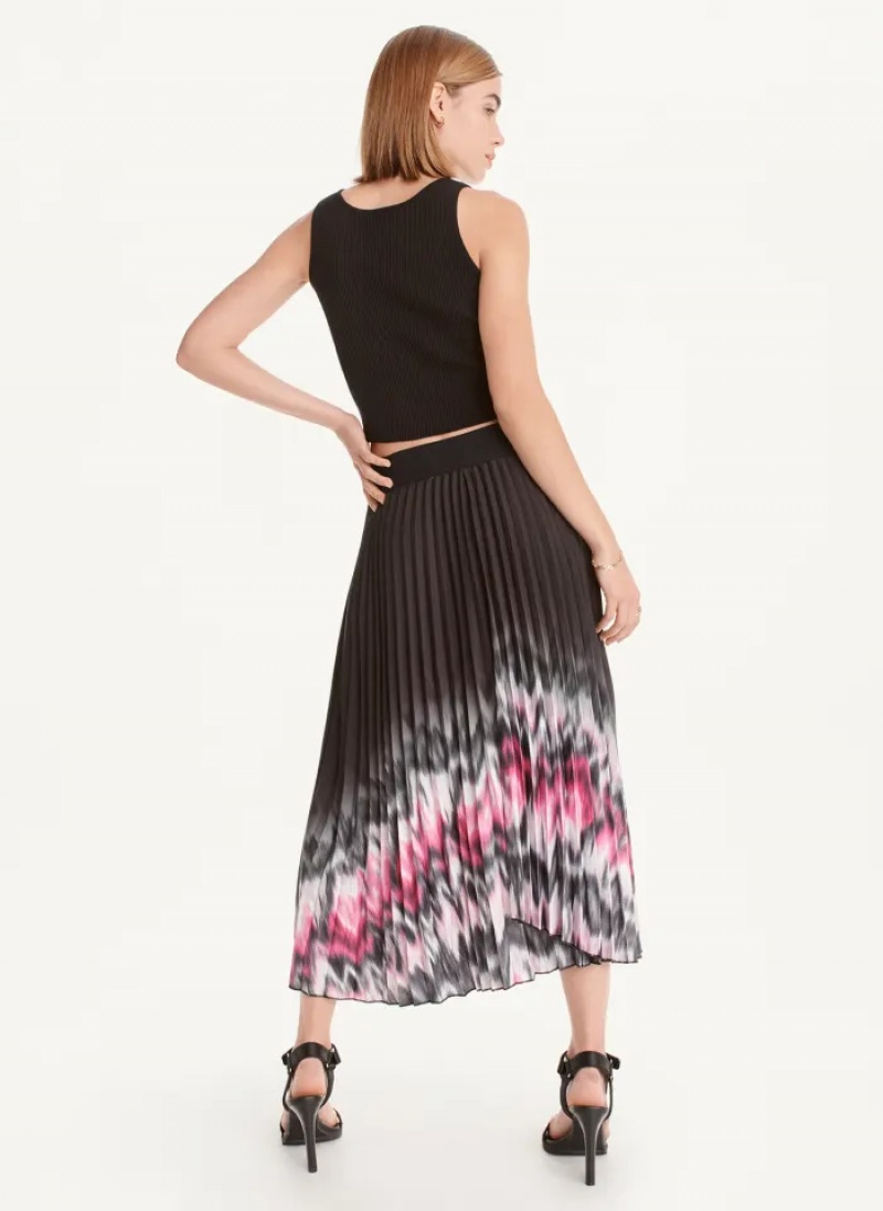 Purple Women's Dkny Printed Pleated Midi Skirt | 6154WGXMF