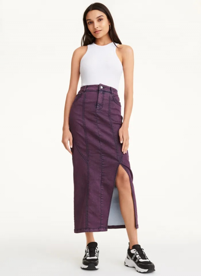 Purple Women's Dkny Seamed Skirt | 8297DKBFT