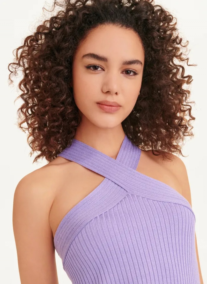 Purple Women's Dkny Sleeveless Crossover Sweaters | 2815JQHVC