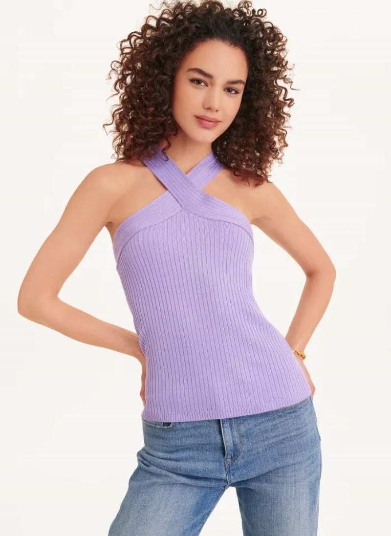 Purple Women\'s Dkny Sleeveless Crossover Sweaters | 2815JQHVC