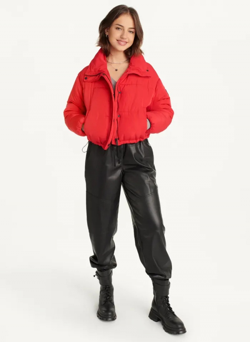 Red Women's Dkny Cropped Puffers | 9038MVONS