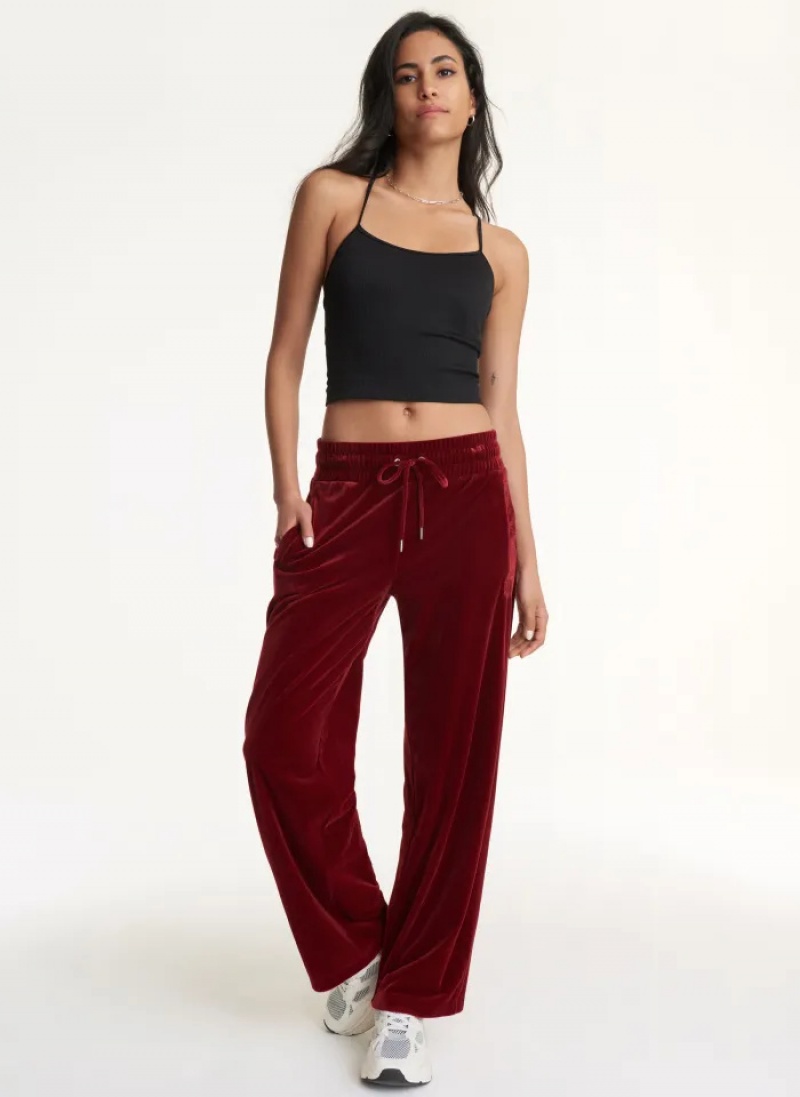 Red Women's Dkny Platinum Velour Relaxed Jogger Pants | 5219FEZWG