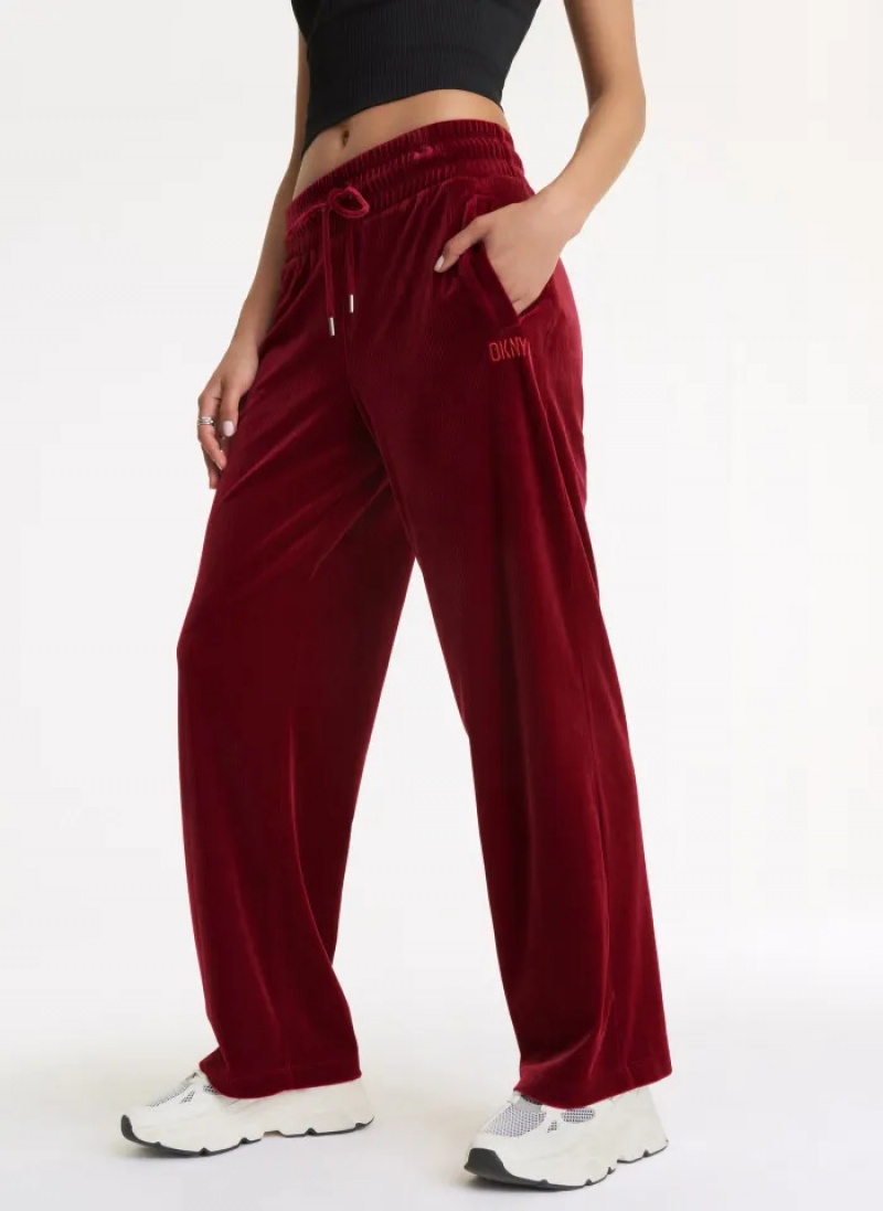 Red Women's Dkny Platinum Velour Relaxed Jogger Pants | 5219FEZWG