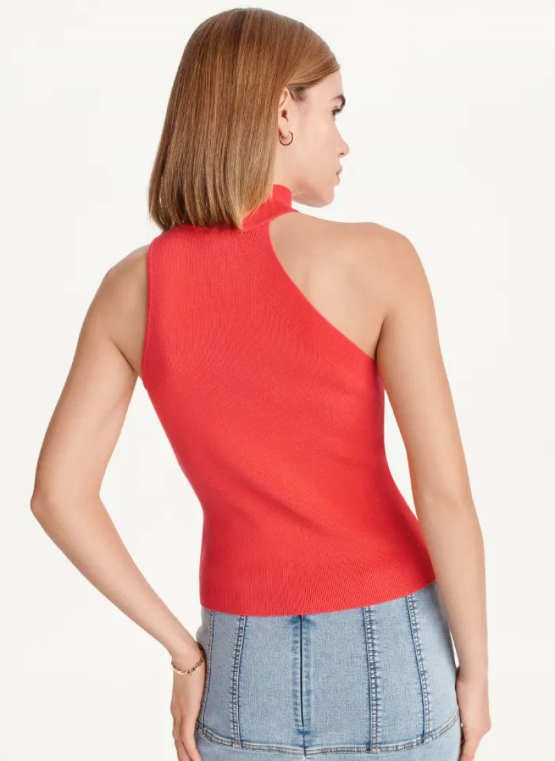 Red Women's Dkny Sleeveless Mock Neck Sweaters | 0792YTBVH