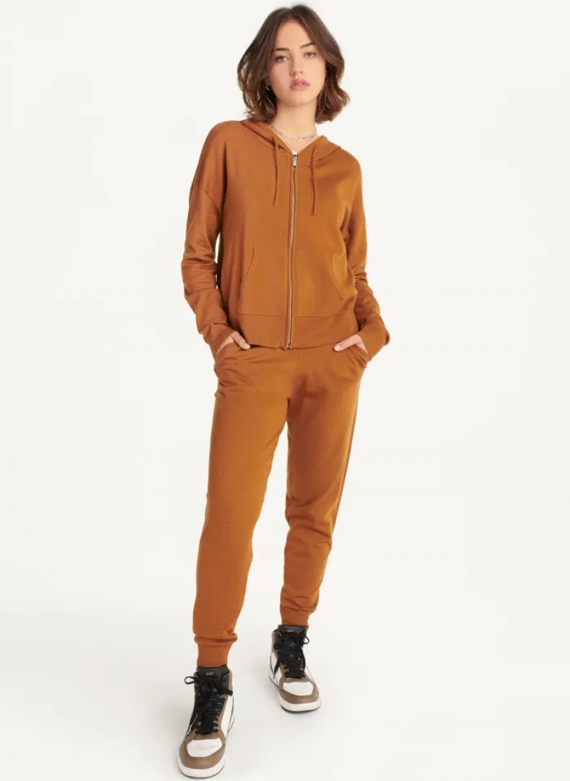 Roasted Pecan Women's Dkny Knit Hoodie | 4879TMYZW