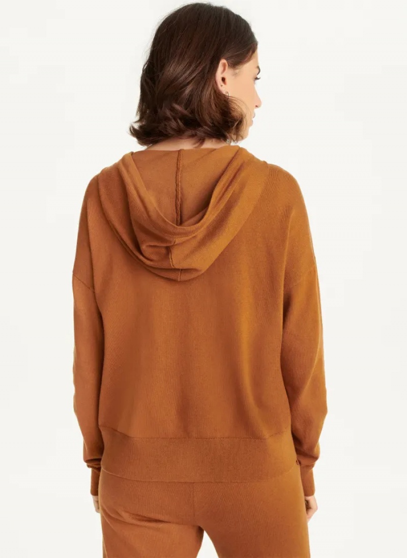 Roasted Pecan Women's Dkny Knit Hoodie | 4879TMYZW