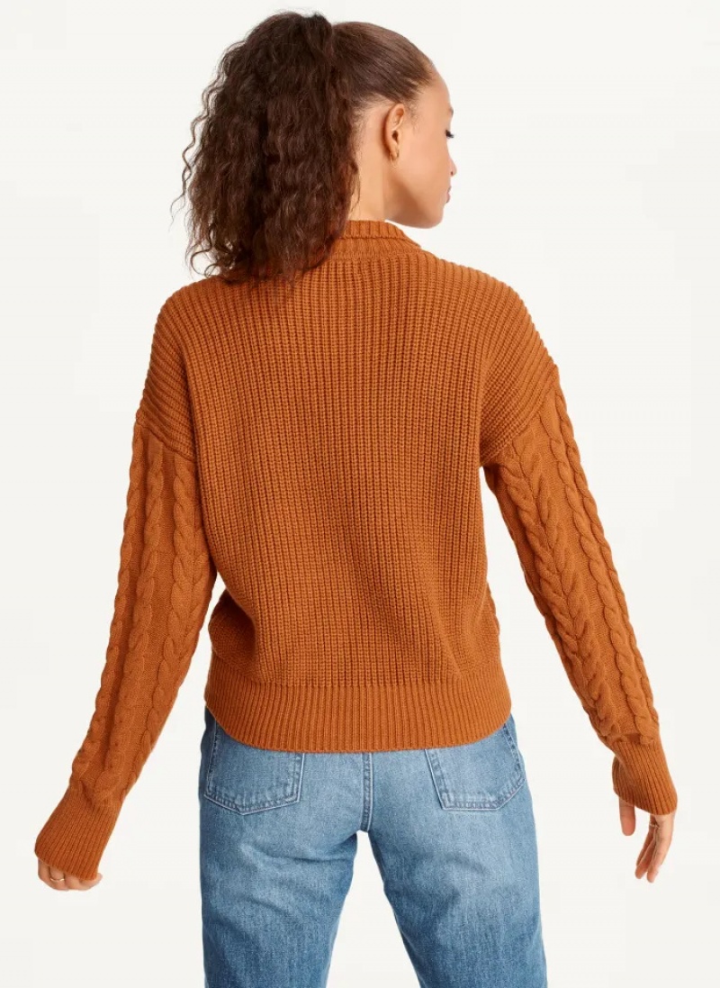 Roasted Pecan Women's Dkny Polo Cable knit Sweaters | 4276BZJYA