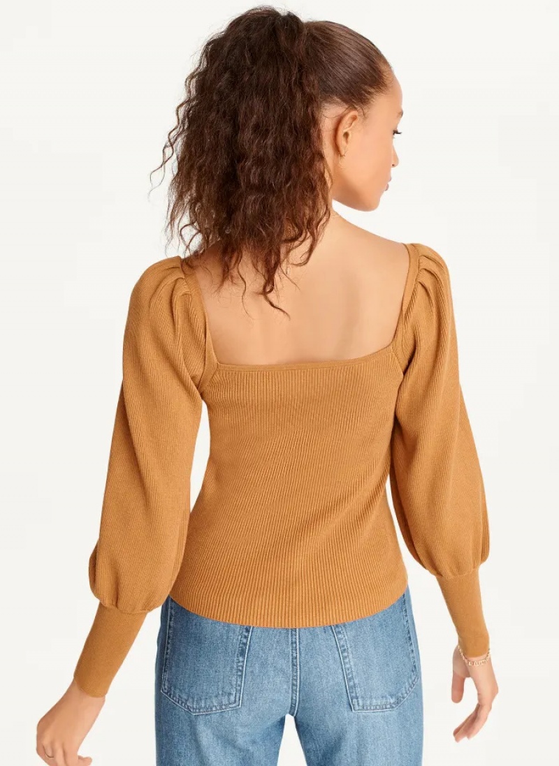 Roasted Pecan Women's Dkny Puff-Sleeve Sweatheart Sweaters | 5623TROJG