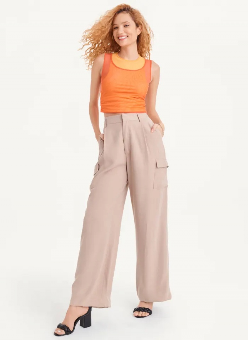 Safari Khaki Women's Dkny Frosted Twill Pants | 5407QJKSI