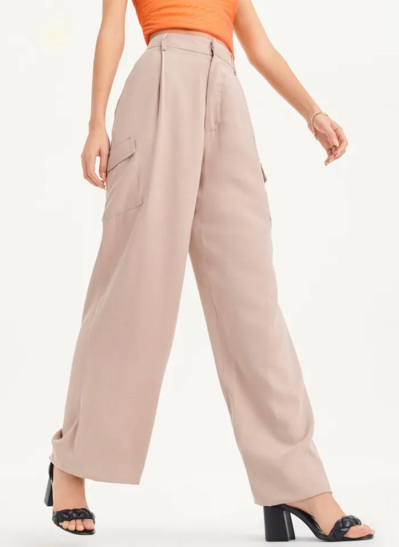 Safari Khaki Women\'s Dkny Frosted Twill Pants | 5407QJKSI