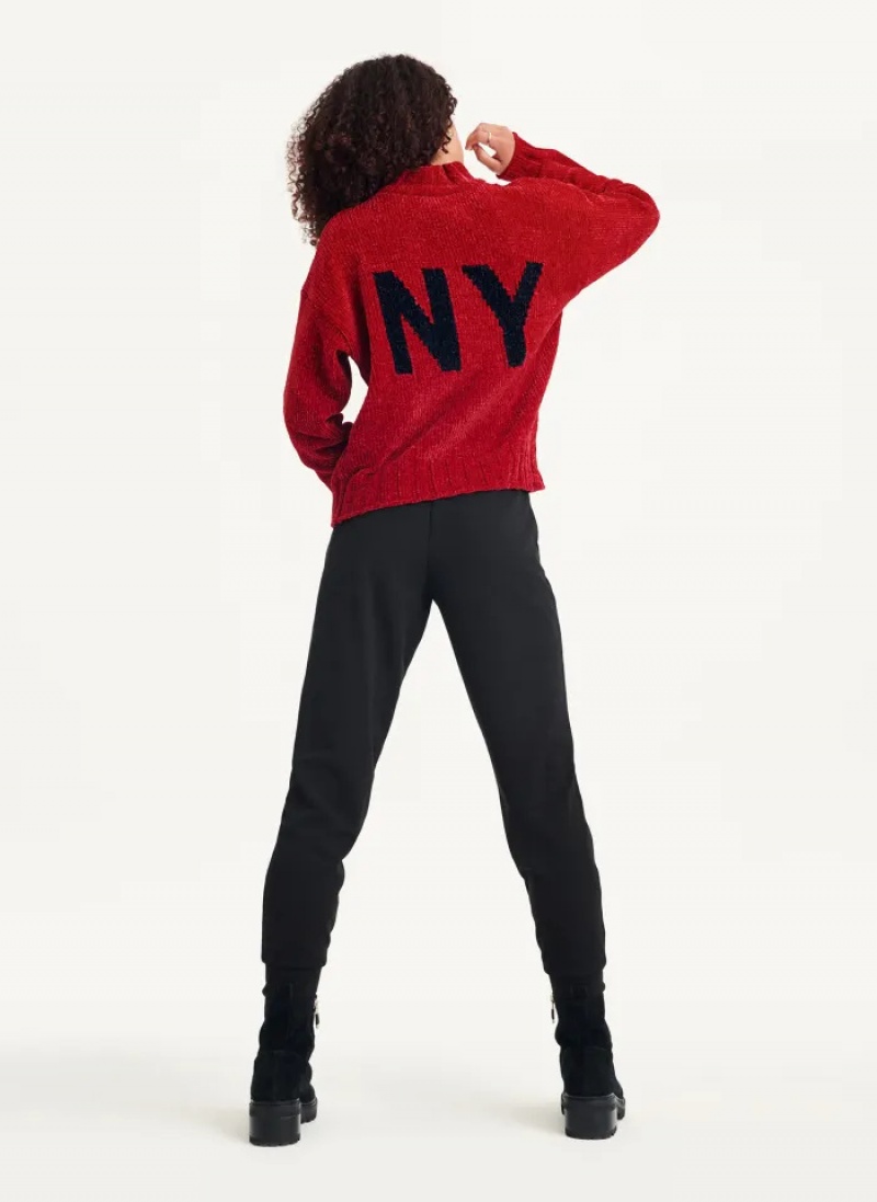 Scarlet/Black Women's Dkny Chunky Chenille Logo Sweaters | 8410UFVMX