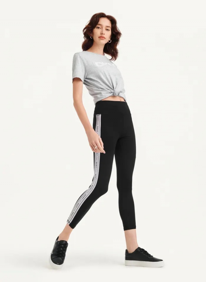 Silver Women's Dkny Metallic Logo Tape Leggings | 7598UQFVT