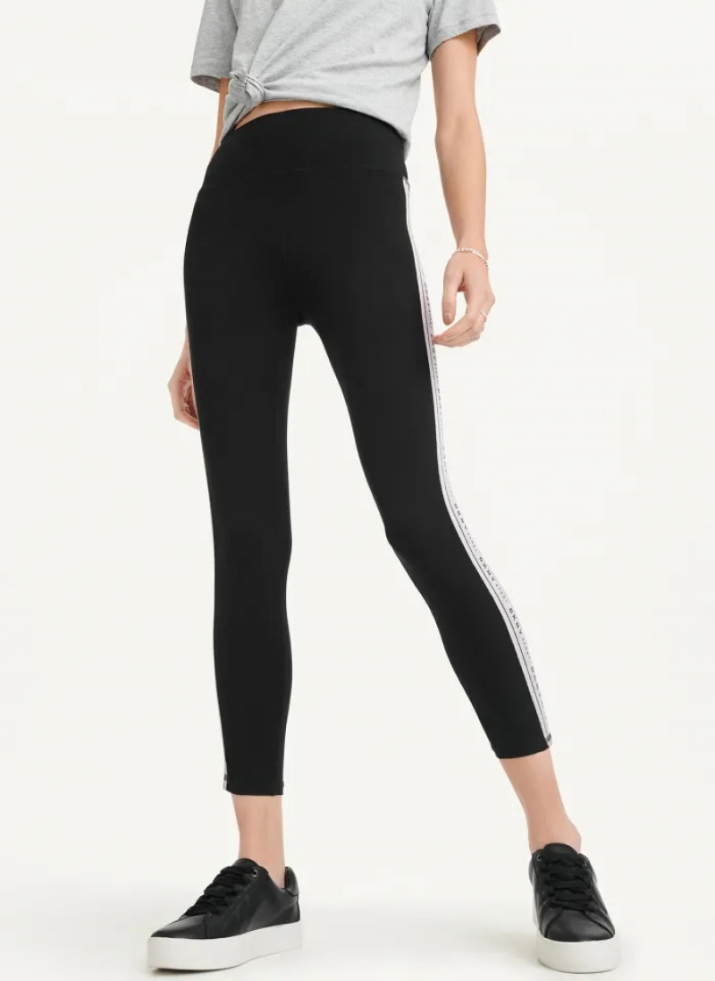 Silver Women's Dkny Metallic Logo Tape Leggings | 7598UQFVT