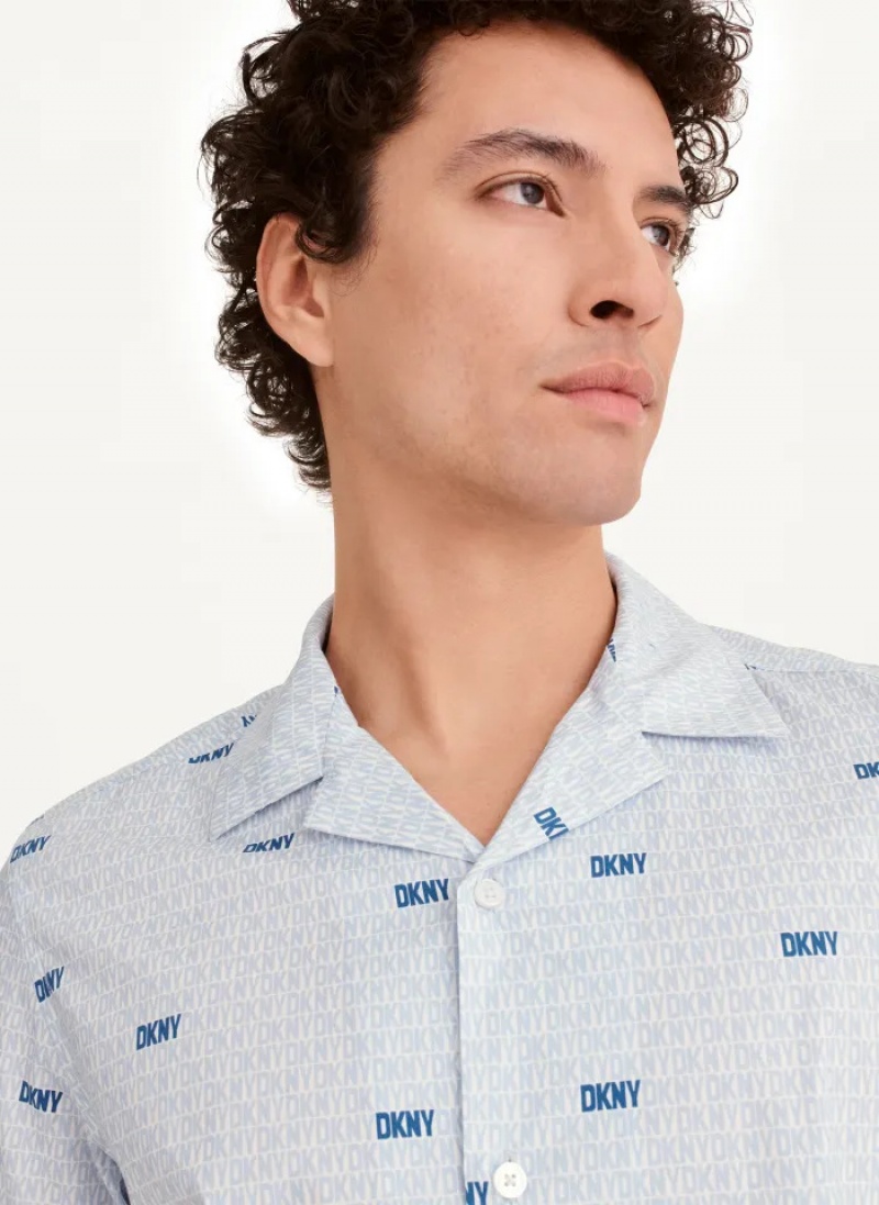 Sky Blue Men's Dkny Interlocking Logo Shirts | 9431HUMAZ