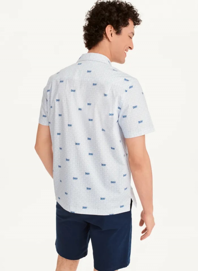 Sky Blue Men's Dkny Interlocking Logo Shirts | 9431HUMAZ