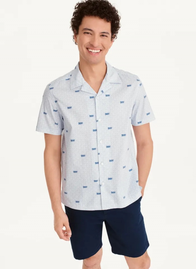 Sky Blue Men\'s Dkny Interlocking Logo Shirts | 9431HUMAZ